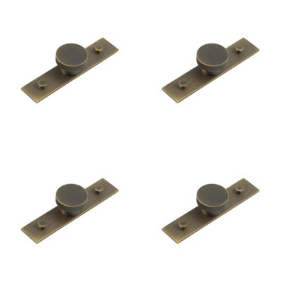 4 PACK Antique Brass Cupboard Knob with Plain Backplate - 40mm Size - Kitchen Cabinet Knob