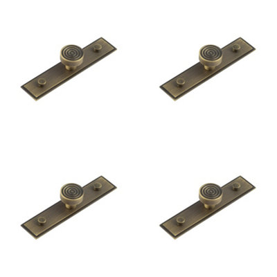 4 PACK Antique Brass Cupboard Knob with Stepped Backplate - 30mm - Kitchen Cabinet Knob
