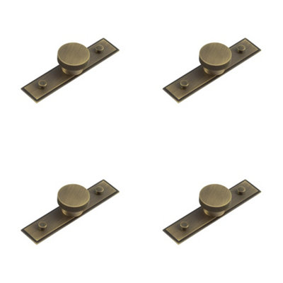 4 PACK Antique Brass Cupboard Knob with Stepped Backplate - 40mm Size - Kitchen Cabinet Knob