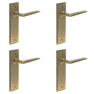 4 PACK Antique Brass Door Handle Latch Backplate for Modern Homes - Solid Brass Interior Handle