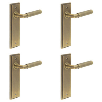 4 PACK Antique Brass Door Handle Latch Backplate with Versatile Options - Solid Brass Interior Handle