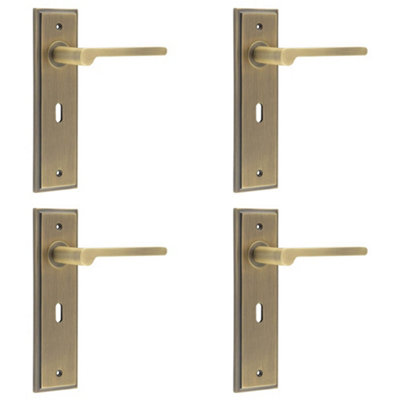 4 PACK Antique Brass Door Handle Lock Backplate for Elegant Homes - Solid Brass Interior Handle