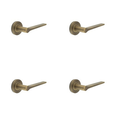 4 PACK Antique Brass Door Handle on Plain Rose for Classic and Modern Interiors - Solid Brass Interior Handle