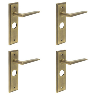4 PACK Antique Brass Door Handle with Backplate for Bathrooms and Homes - Solid Brass Interior Handle