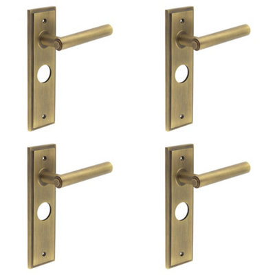 4 PACK Antique Brass Door Handle with Backplate for Bathrooms and Homes - Solid Brass Interior Lever