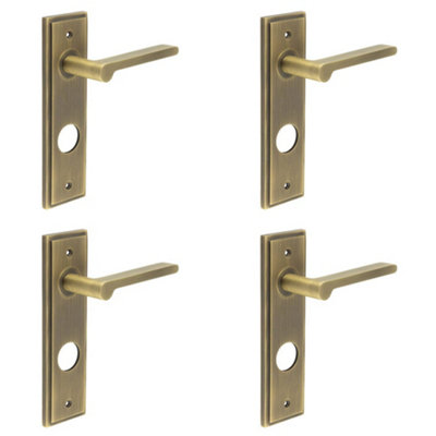 4 PACK Antique Brass Door Handle with Backplate for Bathrooms - Elegant Design - Solid Brass Interior Handle