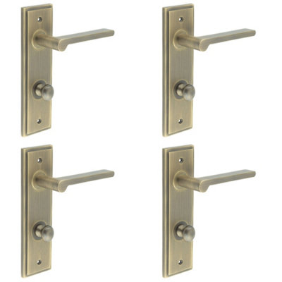 4 PACK Antique Brass Door Handle with Backplate for Bathrooms Elegant Turn & Release Design Solid Brass - Interior Handle