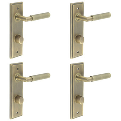 4 PACK Antique Brass Door Handle with Backplate for Bathrooms Elegant Turn & Release Design - Solid Brass Interior Handle