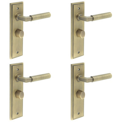 4 PACK Antique Brass Door Handle with Backplate for Bathrooms Elegant Turn & Release Design - Solid Brass Interior Toilet Handle