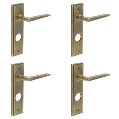 4 PACK Antique Brass Door Handle with Backplate for Bathrooms Solid Brass - Interior Handle