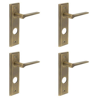 4 PACK Antique Brass Door Handle with Backplate for Bathrooms Solid Brass Interior Handle
