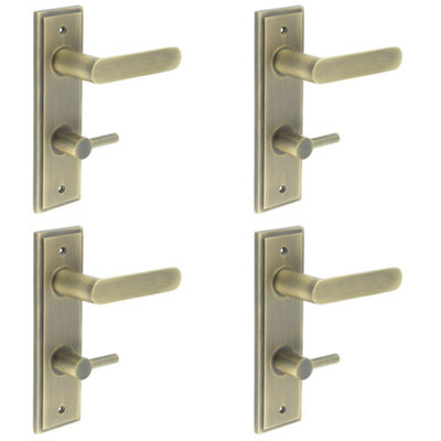 4 PACK Antique Brass Door Handle with Backplate for Bathrooms - Solid Brass Interior Handle