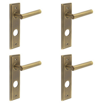 4 PACK Antique Brass Door Handle with Backplate for Bathrooms - Solid Brass Interior Lever