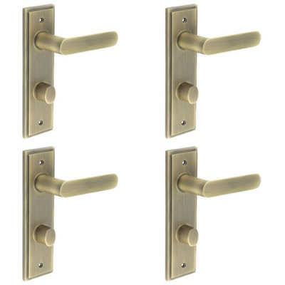 4 PACK Antique Brass Door Handle with Bathroom Backplate and Turn Release for Elegant Interiors - Solid Brass Interior Handle