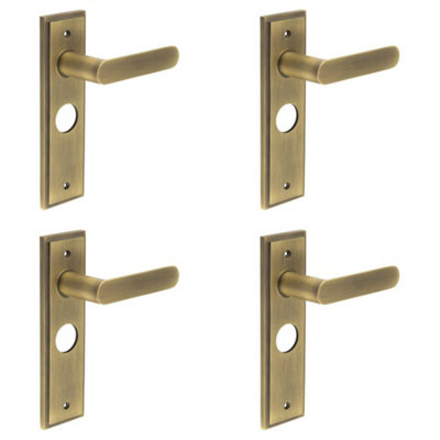 4 PACK Antique Brass Door Handle with Elegant Backplate for Bathrooms - Solid Brass Interior Handle