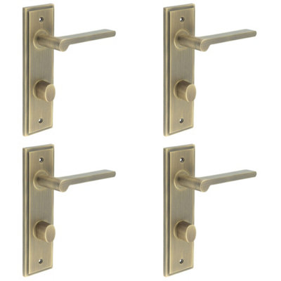 4 PACK Antique Brass Door Handle with Turn & Release for Bathroom - Solid Brass Interior Handle