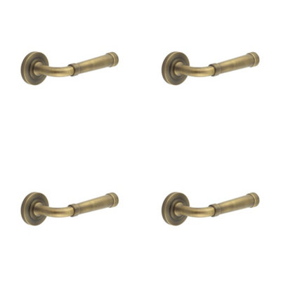 4 PACK Antique Brass Knurled Door Handle - Elegant & Durable - Solid Brass Interior Handle