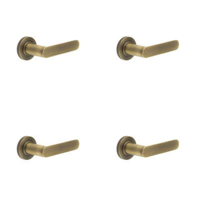 4 PACK Antique Brass Knurled Door Handle with Rose Design for Classic Interiors - Solid Brass Interior Handle