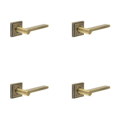 4 PACK Antique Brass Square Stepped Door Handle for PremiumInteriors - Solid Brass Interior Handle