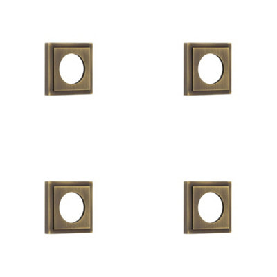4 PACK Antique Brass Square Stepped Outer Rose for Doors - Door Handle