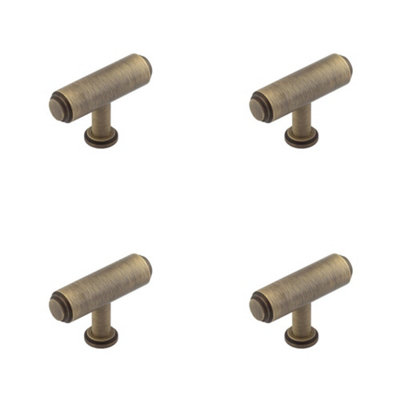 4 PACK Antique Brass T Bar Stepped Cupboard Knob for Home & Office Decor - Kitchen Cabinet Knob