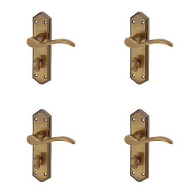 4 PACK Antique Bronze Suite Door Handle with Bathroom Plate for Modern Interiors - Interior Lever on Backplate