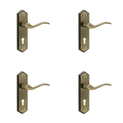 4 PACK Antique Bronze Suite Door Handle with Lockplate for Modern Interiors - Interior Lever on Backplate