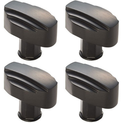 4 PACK - Art Deco Cabinet Door Knob - 30mm Matt Black Kitchen Cupboard Pull Handle