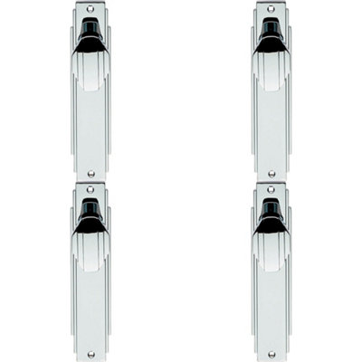4 PACK - Art Deco Internal Latch Door Handle - Polished Chrome Knob on Backplate Reeded