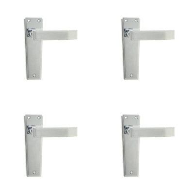 4 PACK Art Deco Polished Chrome Door Handle for Elegant Interiors - Interior Lever on Backplate