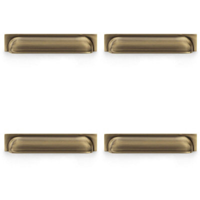 4 PACK - Backplate Cup Handle Antique Brass 203mm Centres Solid Brass Shaker Drawer Pull
