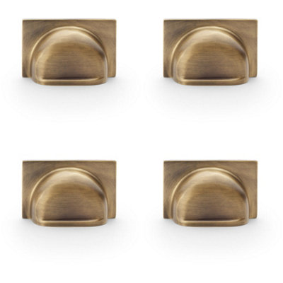 4 PACK - Backplate Cup Handle - Antique Brass 40mm Centres Solid Brass Shaker Drawer Pull