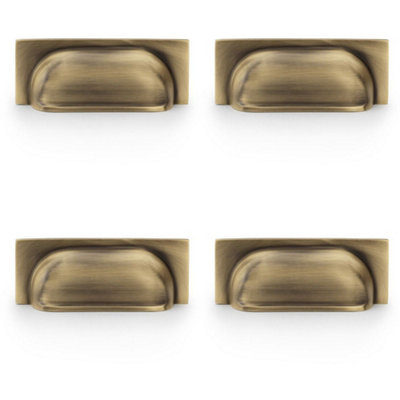 4 PACK - Backplate Cup Handle - Antique Brass 96mm Centres Solid Brass Shaker Drawer Pull