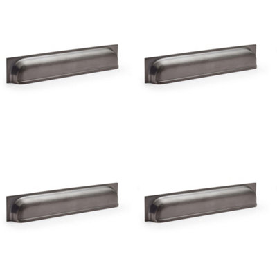 4 PACK - Backplate Cup Handle - Dark Bronze 203mm Centres Solid Brass Shaker Drawer Pull