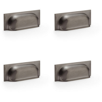4 PACK - Backplate Cup Handle - Dark Bronze 96mm Centres Solid Brass Shaker Drawer Pull