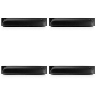 4 PACK - Backplate Cup Handle - Matt Black 203mm Centres Solid Brass Shaker Drawer Pull