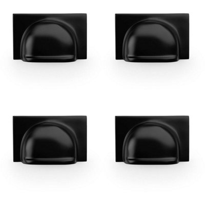 4 PACK - Backplate Cup Handle - Matt Black 40mm Centres Solid Brass Shaker Drawer Pull