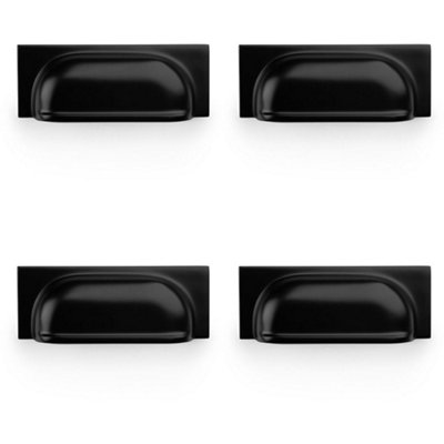 4 PACK - Backplate Cup Handle - Matt Black 96mm Centres Solid Brass Shaker Drawer Pull