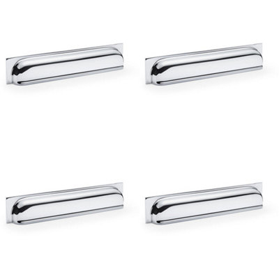 4 PACK - Backplate Cup Handle Polished Chrome 203mm Centre Solid Brass Shaker Drawer Pull