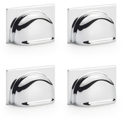 4 PACK - Backplate Cup Handle Polished Chrome 40mm Centres Solid Brass Shaker Drawer Pull