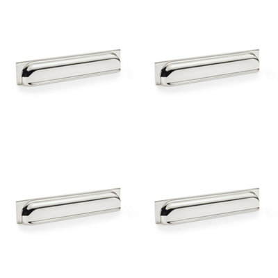 4 PACK - Backplate Cup Handle Polished Nickel 203mm Centre Solid Brass Shaker Drawer Pull