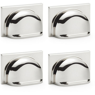 4 PACK - Backplate Cup Handle Polished Nickel 40mm Centres Solid Brass Shaker Drawer Pull