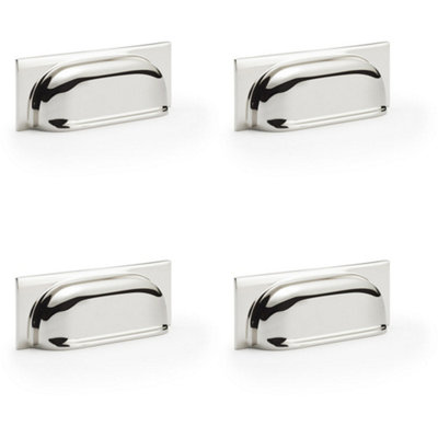 4 PACK - Backplate Cup Handle Polished Nickel 96mm Centres Solid Brass Shaker Drawer Pull