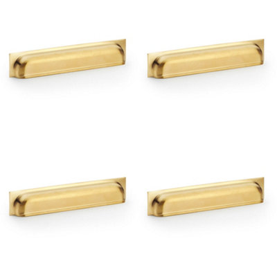 4 PACK - Backplate Cup Handle - Satin Brass 203mm Centres Solid Brass Shaker Drawer Pull