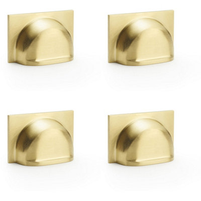 4 PACK - Backplate Cup Handle - Satin Brass 40mm Centres Solid Brass Shaker Drawer Pull