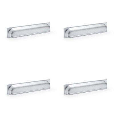 4 PACK - Backplate Cup Handle - Satin Chrome 203mm Centres Solid Brass Shaker Drawer Pull