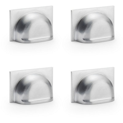 4 PACK - Backplate Cup Handle - Satin Chrome 40mm Centres Solid Brass Shaker Drawer Pull