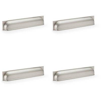 4 PACK - Backplate Cup Handle - Satin Nickel 203mm Centres Solid Brass Shaker Drawer Pull