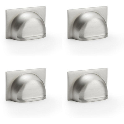 4 PACK - Backplate Cup Handle - Satin Nickel 40mm Centres Solid Brass Shaker Drawer Pull