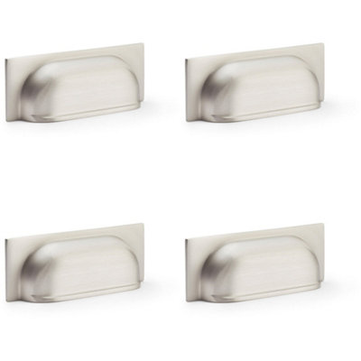 4 PACK - Backplate Cup Handle - Satin Nickel 96mm Centres Solid Brass Shaker Drawer Pull